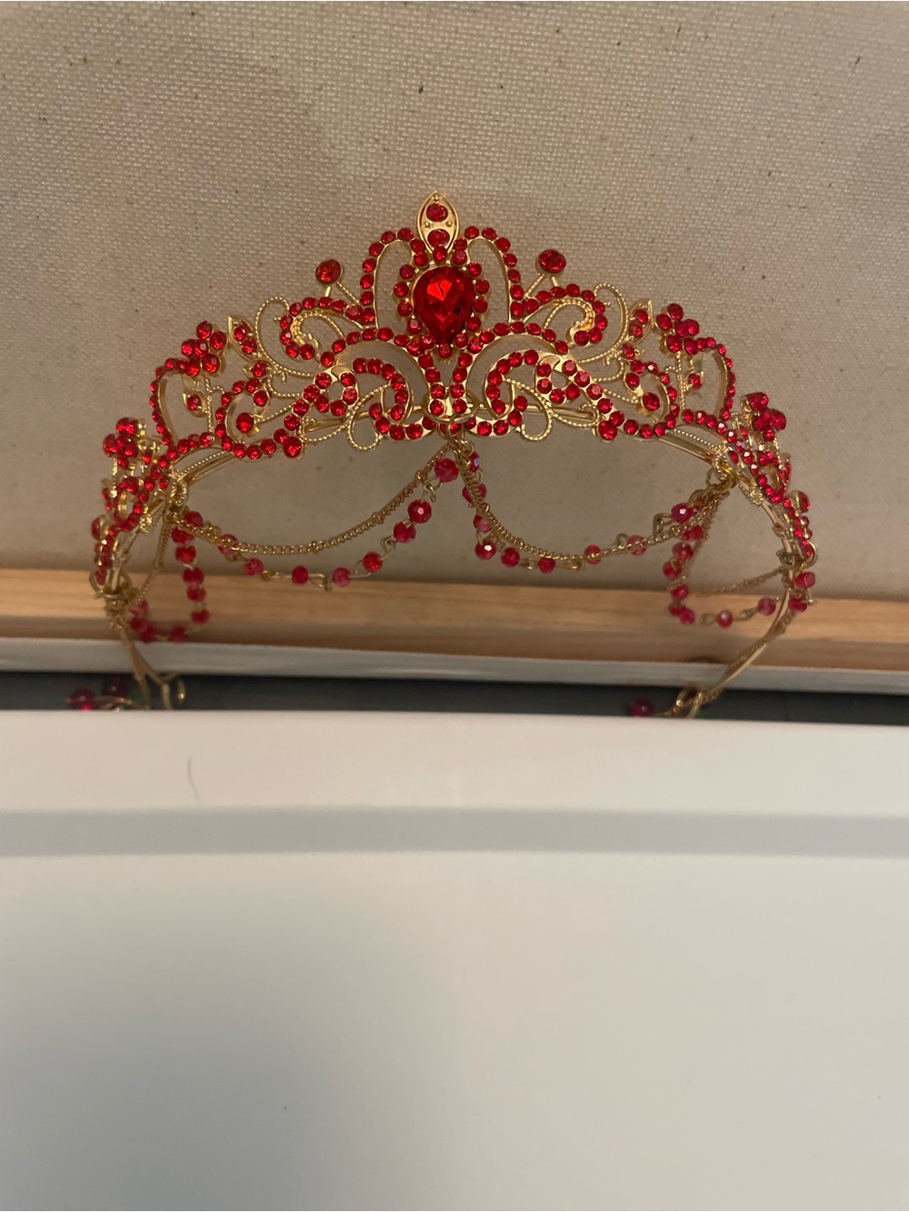 Red Filigree metal Tiara Crown - Elegant Women9s Hair Accessory